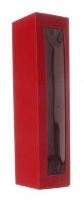 Dárková krabice Rot-červená s okénkem na 1 láhev, 385x92x95 mm
