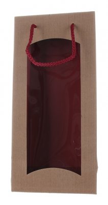 Dárková taška natur-bordová s okénkem na 2 láhve 170x85x360mm