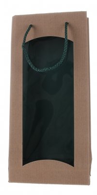 Dárková taška natur-zelená s okénkem na 2 láhve 170x85x360mm