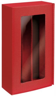 Dárková krabice Rot-červená s okénkem na 2 láhve, 360x192x95 mm