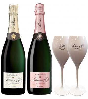 Champagne Palmer & Co. Set 2x Champagne Palmer + 2 bílé poháry grátis,mix