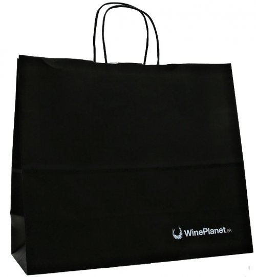 Papírová taška černá s logem Wineplanet (32x13x28) - kroucená papírová ouška