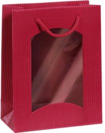 Dárková taška červená Mini s okénkem na 1 láhev 170 x 85 x 220 mm