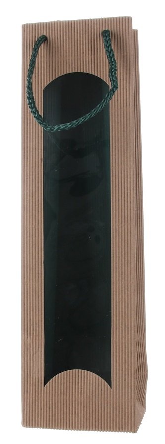 Dárková taška bicolor natur-zelená s okénkem na 1 láhev 100 x 80 x 360 mm