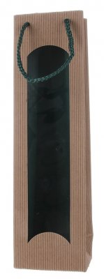 Dárková taška bicolor natur-zelená s okénkem na 1 láhev 100 x 80 x 360 mm