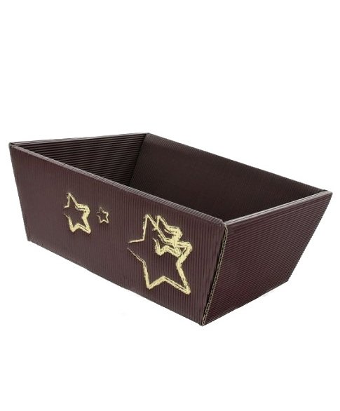 Dárkový koš Weihnachtsstern 4-úhelník, bordó se zlatými hvězd. - malý 230x200x95 mm