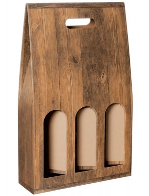 Dárková krabice, nosič vintage s okénkem na 3 láhve, 276x90x445mm