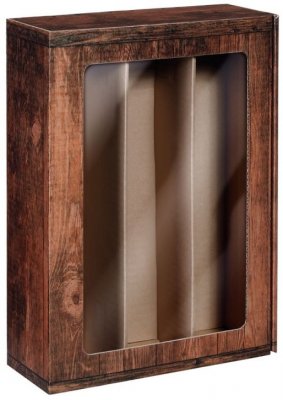 Dárková krabice VINTAGE s okénkem na 3 láhve, 360x250x95 mm